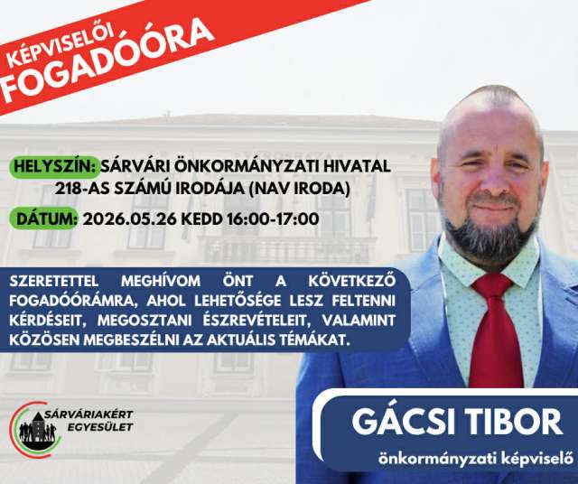 Fogadóórát tart Gácsi Tibor önkormányzati képviselő